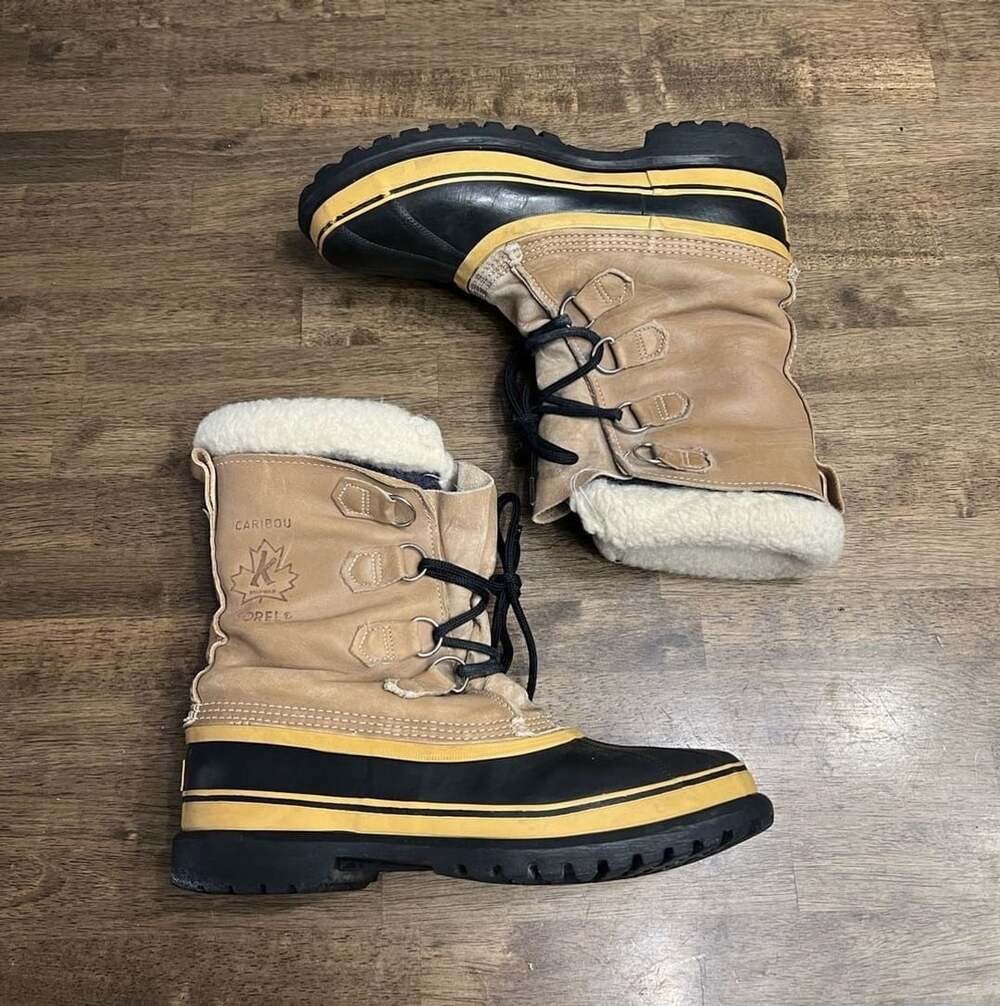 Vintage Sorel Caribou Boots Mens Size 9 Tan Black Leather Winter Snow